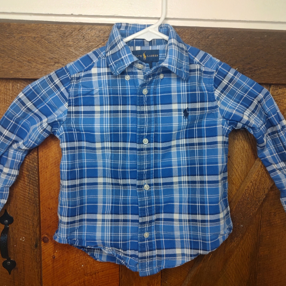 Ralph Lauren Blue and White Plaid Button-Down Shirt Toddler Size 3T